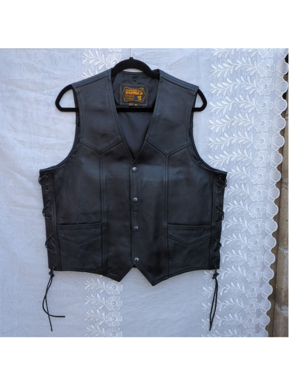 Bonus Men's Leather Vest Black Size 44